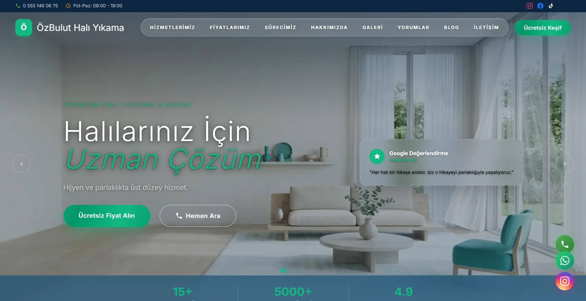 ÖzBulut Halı Yıkama web sitesi ekran görüntüsü